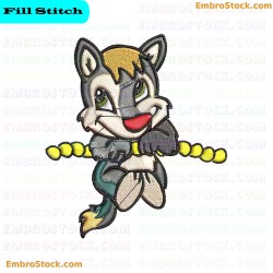 Cartoon Cat Holding Rope Embroidery Design 24