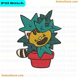 Cartoon Cat In Flower Pot Embroidery Design 5