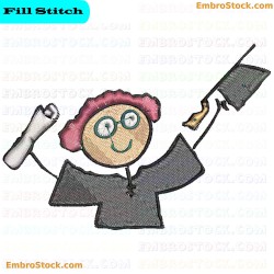 Cartoon Character Celebrating Graduation And Creativity Embroidery Design 13