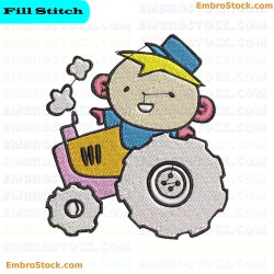 Cartoon Character Driving Tractor Embroidery Design 8