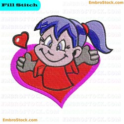 Cartoon Character Embracing Heart Embroidery Design 11