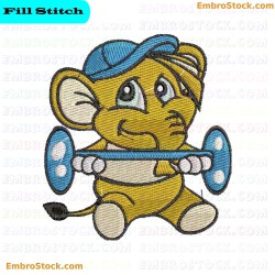 Cartoon Character Exercising Embroidery Design 5