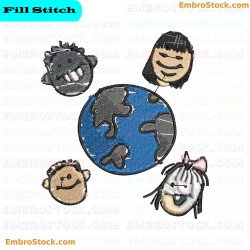 Cartoon Character For Kids Kids Playing Embroidery Design 17