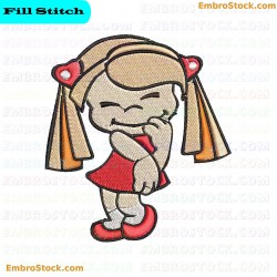 Cartoon Character Girls In Love Embroidery Design 3