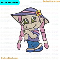 Cartoon Character Girls In Love Embroidery Design 8