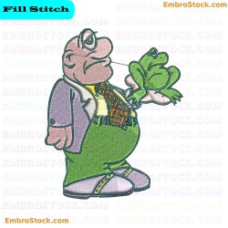 Cartoon Character Holding Frog Embroidery Design 9