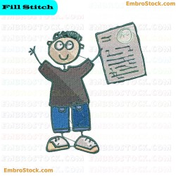 Cartoon Character Holding Paper Embroidery Design 14