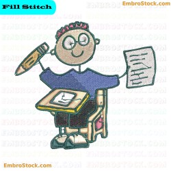 Cartoon Character In Classroom Setting Embroidery Design 5