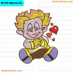 Cartoon Character In Love Embroidery Design 14