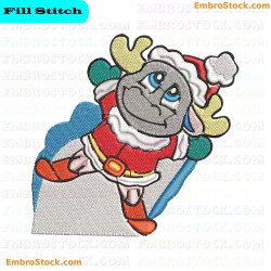 Cartoon Character In Santa Outfit With Reindeer Antlers Embroidery Design 7
