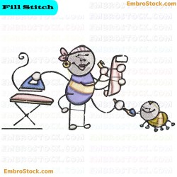 Cartoon Character Ironing Clothes Embroidery Design 2