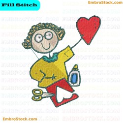 Cartoon Character Learning And School Embroidery Design 24