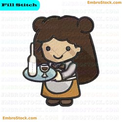 Cartoon Character Of A Waitress Profession Embroidery Design 9