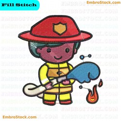 Cartoon Character Of Child As Firefighter Embroidery Design 6