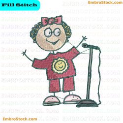 Cartoon Character Of Young Girl By Microphone Embroidery Design 3