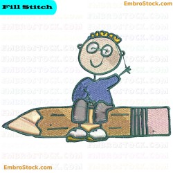 Cartoon Character On Pencil Embroidery Design 26