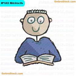 Cartoon Character Reading A Book Embroidery Design 11