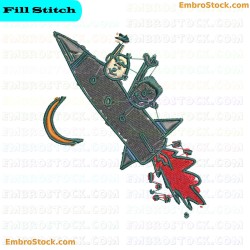 Cartoon Character Riding A Rocket Embroidery Design 13