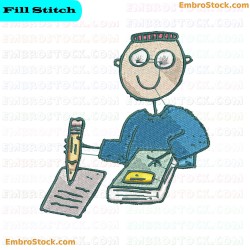 Cartoon Character Studying Embroidery Design 13