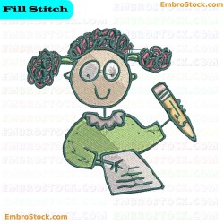 Cartoon Character Studying Embroidery Design 7