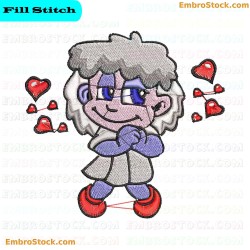 Cartoon Character Surrounded By Hearts Embroidery Design 10