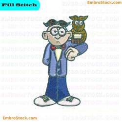 Cartoon Character With Owl Embroidery Design 1