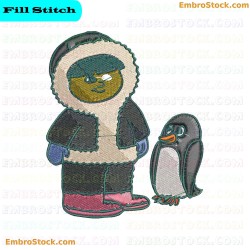 Cartoon Character With Penguin Embroidery Design 1