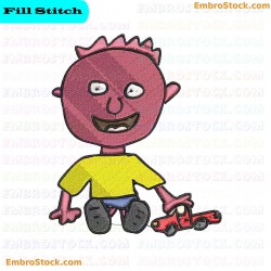 Cartoon Character With Toy Car Embroidery Design 37