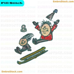 Cartoon Characters Enjoying Winter Sports Embroidery Design 9