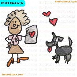 Cartoon Characters Expressing Love Embroidery Design 3