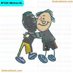 Cartoon Characters Kids Playing Embroidery Design 7