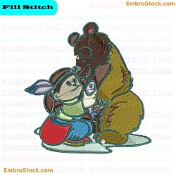 Cartoon Characters Of Kids With Animals Embroidery Design 4