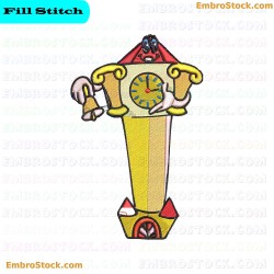 Cartoon Clock Tower Embroidery Design 14