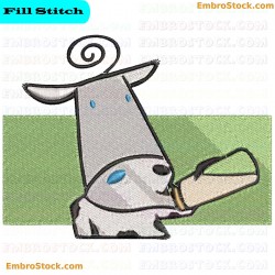 Cartoon Cow Drinking Milk Embroidery Design 9