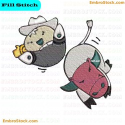 Cartoon Cowboy Bull Ride Embroidery Design 9