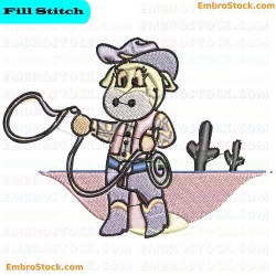 Cartoon Cowboy In Desert Embroidery Design 18