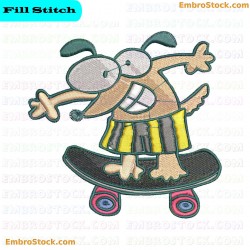 Cartoon Dog On Skateboard Embroidery Design 92