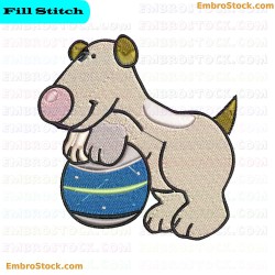 Cartoon Dog Playing With Ball Embroidery Design 7