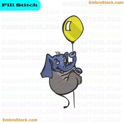 Cartoon Elephant Holding Balloon Embroidery Design 6