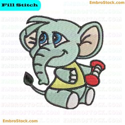 Cartoon Elephant Holding Dumbbell Embroidery Design 2