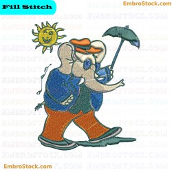 Cartoon Elephant Holding Umbrella Embroidery Design 11