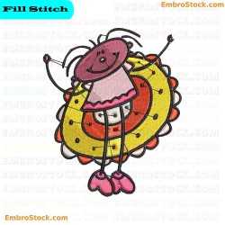 Cartoon Girl Character With Flower Embroidery Design 5