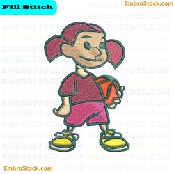 Cartoon Girl With Basketball Embroidery Design 14