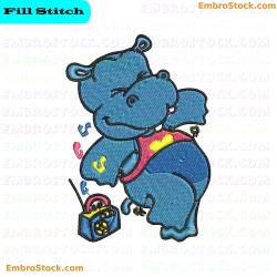 Cartoon Hippo Embroidery Design 9