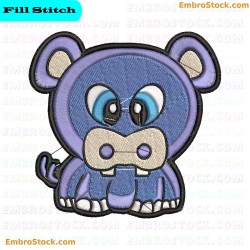 Cartoon Hippopotamus Embroidery Design 11