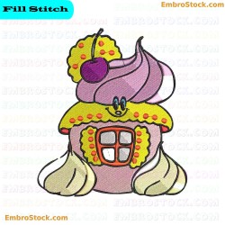 Cartoon House Resembling A Cupcake Embroidery Design 13