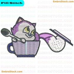 Cartoon Kitten In Teacup Embroidery Design 7