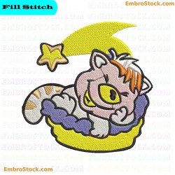 Cartoon Kitten On Pillow Embroidery Design 2