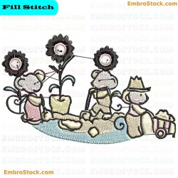 Cartoon Mice Farming Embroidery Design 7