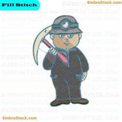 Cartoon Miner Character Embroidery Design 16